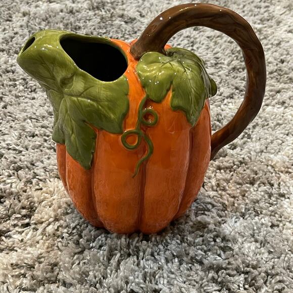 Beautiful Harvest Orange Pumpkin Pitcher Floral Vase Decorative - Picture 7 of 10